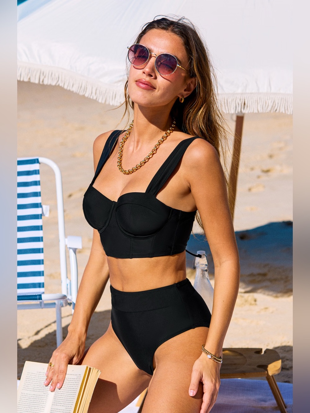 Cupshe Black High-Waist Balconette Bikini Top